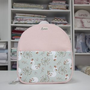 Mochila BEBÉ Bolsillo exterior combinación de waffle y estampado cisne