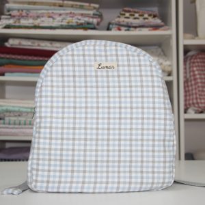 Mochila BEBÉ Estampado cuadradito gris - azul