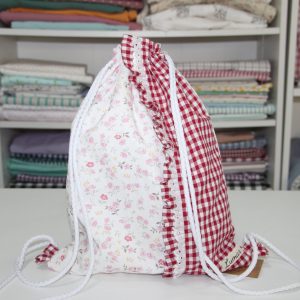 Bolsa MULTIUSOS Combinación de estampado floral con vichy rojo