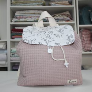Mochila LEIRE Combinación waffle rosa palo y solapa tela pintable