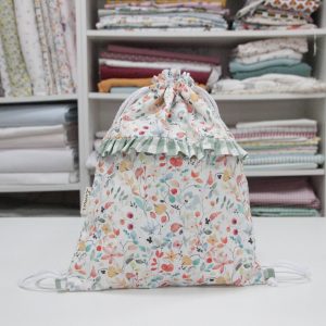 Bolsa MULTIUSOS Combinación de estampado floral con vichy verde en contraste